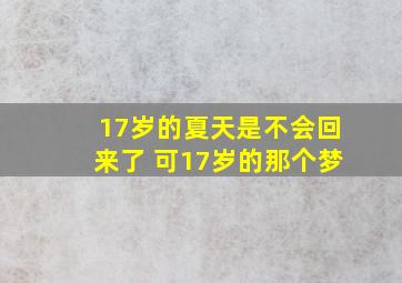 17岁的夏天是不会回来了 可17岁的那个梦